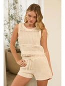 Sleeveless Crochet Top with Fringed Hem
