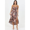 V Neck Lace Up Back Maxi Dress with Slit
