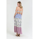 V Neck Open Tie Back Mixed Print Maxi Dress