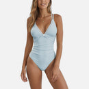 Ruched Deep V One-Piece Swimsuit with Twist Front