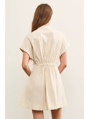 Stand Up Collar Pleated Waist Flare Dress