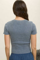 Washed Ribbed Short Sleeve Cropped Knit Tee