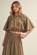Shirred Waistband Voluminous Sleeve Blouse