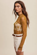 Sheer Lace Long-Sleeve Top