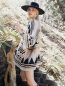 Boho Faux Fur Ruana Wrap with Cozy Pockets - Tribal Cardigan