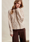 Bobble Pointelle Knit Sweater-Oatmeal
