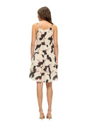 Breezy Ruffled Crane Print Dress- Natural