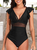 Ruffle Sleeve One Piece with Mesh Waist