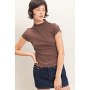 Mock Neck Cap Sleeve Top- Dark Brown