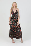 V Neck Twist Front Maxi Dress with Cutout-Black