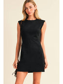 Padded Shoulder Woven Suede Dress