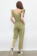 Ruffled Washed Cotton Jumpsuit with Front Zipper