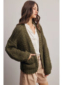 Handmade Chunky Knit Cardigan- Green Olive