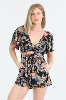 V Neck Twist Front Cut Out Short Sleeve Romper