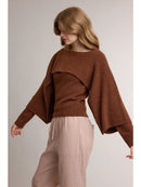 Brushed Knit Layered Cape Sweater Top - Chocolate
