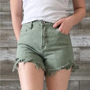 High Rise Side Step Hem Shorts - Olive