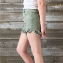 High Rise Side Step Hem Shorts - Olive