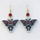 Acrylic Mothman Cryptid Creature with Red Stone Earrings