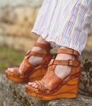 Princess Wooden Wedge Sandal - Pecan