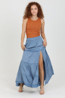Maxi skirt with eyelets