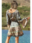 Smocked Bodice V- Neck Dress -  Mint