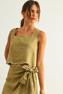 Short Sleeve Square Neck Raw Hem Top