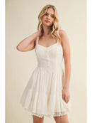 Button Corset Tiered Lace Hem Dress