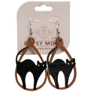 Wood Black Cat Earring
