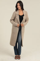 Long Cardigan Trench with Collar and Pockets- Tan