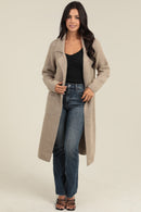 Long Cardigan Trench with Collar and Pockets- Tan