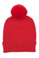 Solid Knit Beanie with Faux Fur Pom Pom