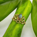 Lotus Brass Ring With Faceted Labradorite