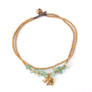 Two Strand Bronze Elephant Chip Green Aventurine Anklet