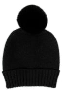 Solid Knit Beanie with Faux Fur Pom Pom