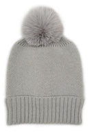 Solid Knit Beanie with Faux Fur Pom Pom