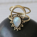 Tear Drop Moon Stone Aura Ring